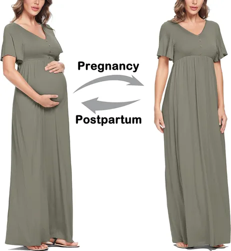 Vista 5 de Peauty Vestidos de maternidad de otoño para mujer, vestido de sesión de fotos de maternidad con botón decorativo, vestido de baby shower