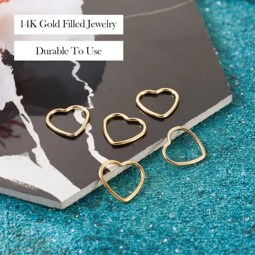 Vista 4 de Mega Pet 5 anillos de latón en forma de corazón, chapados en oro de 14 quilates, dije de latón de corazón hueco de San Valentín, dijes colgantes