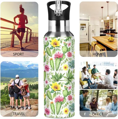 Vista 5 de BPA-Free Sports Water Bottle with Straw 32 Oz, Stainless Steel Vacuum Insulated Water Bottle for Gym Outdoor Travel School, Colorful Watercolor