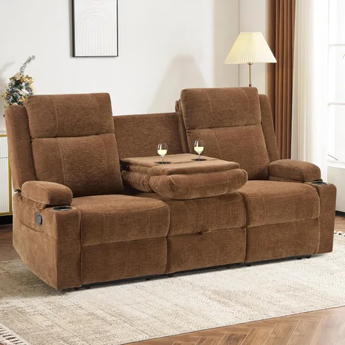 Vista 15 de Sofá reclinable de dos plazas, sofá biplaza con reposapiés ajustable, sillón reclinable de pared para sala de estar, cine en casa y RV (beige)