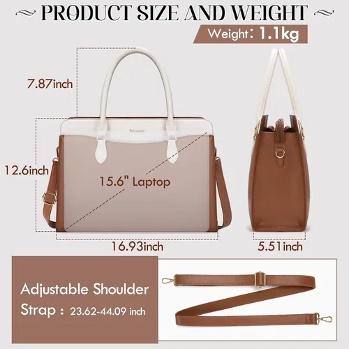 Vista 4 de Bolsa para laptop RAINSMORE para mujeres de 15.6 pulgadas, impermeable, de cuero PU, bolsas de mano grande para laptop, bolsa de trabajo profesional