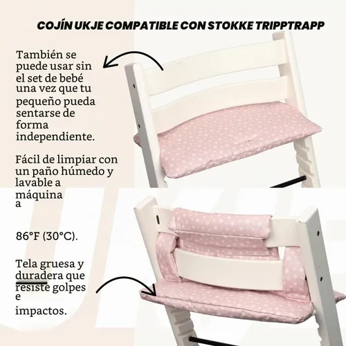 Vista 3 de UKJE Cojín Compatible con Stokke Tripp Trapp (Modelo Antiguo y Nuevo) 2 Piezas Limpiable y Lavable a 86°F Algodón Certificado Oeko-Tex Funda