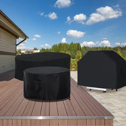Vista 2 de ABCCANOPY Funda para otomana de patio, impermeable, resistente a los rayos UV, a prueba de polvo, fundas protectoras para muebles de césped, 26 Negro
