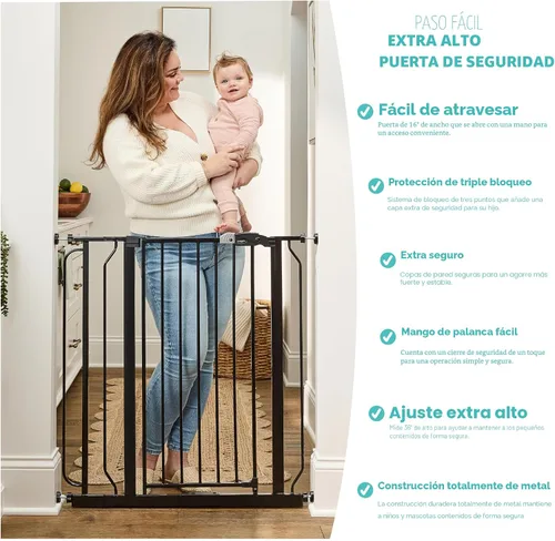 Vista 5 de Regalo Easy Step - Puerta para bebé extra alta con acceso, kit adicional, incluye kit de extensión de 4 pulgadas, kit de montaje a presión, ventosas