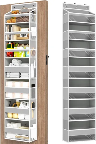 Vista 17 de Mefirt Organizador para colgar sobre la puerta, 6 estantes para colgar en la puerta con 6 bolsillos de gran capacidad, estantes colgantes