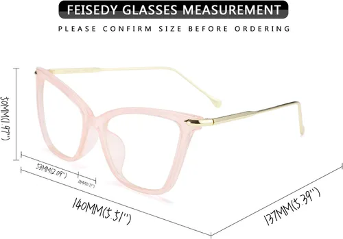 Vista 5 de FEISEDY Marco de gafas de ojo de gato de gran tamaño con lentes transparentes para mujer B2460