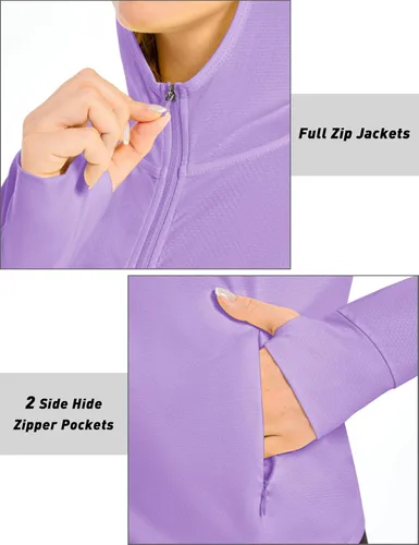 Vista 4 de MAGCOMSEN Chaqueta de protección solar UPF 50+ para mujer, manga larga, con cremallera, ligera, con capucha, para senderismo
