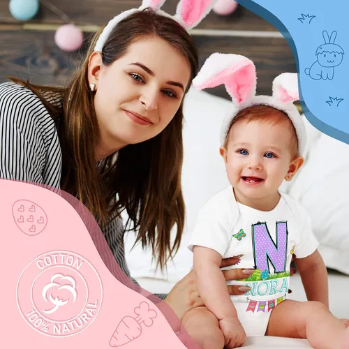 Vista 7 de Regalos personalizados de Pascua para bebés para niños y niñas, 9 diseños únicos, mamelucos unisex con nombre inicial personalizado, ropa infantil
