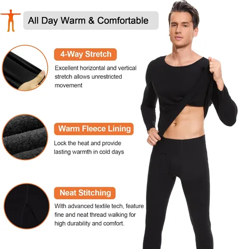 Vista 3 de SIMIYA Men's Thermal Underwear Set Long Sleeves Long Johns Set Base Layer Fleece Lined Tops & Bottoms