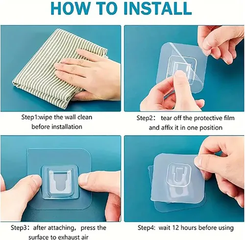 Vista 7 de Ganchos de pared adhesivos transparentes de doble cara, ganchos de pared adhesivos transparentes de doble cara, autoadhesivos sin uñas, sin daños