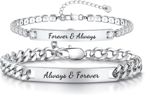 Vista 8 de Hisatan Juego de pulseras personalizadas para parejas, regalos de promesa para él y ella, regalo personalizado para hombres y mujeres, grabado