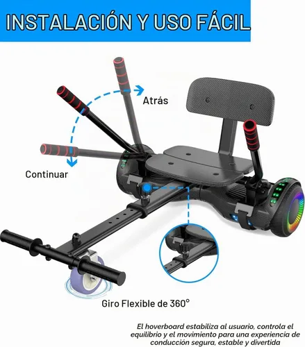 Vista 5 de SISIGAD Scooter Seat Attachment, 6.5'' Self Balancing Scooters Go Kart with Bluetooth and LED Lights