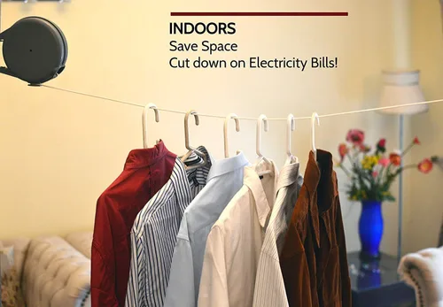 Vista 4 de Tendedero retráctil para interiores y exteriores, resistente para montaje en pared, para ropa húmeda y seca, 40 pies de espacio de secado, fácil