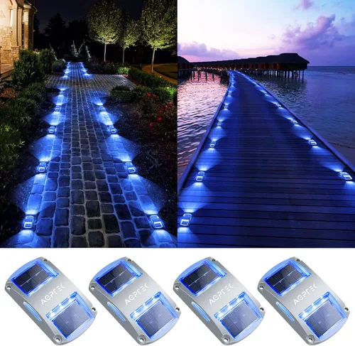 Vista 14 de AGPTEK Luces Solares para Entrada de Vehículos 1 Paquete, Luces Marcadoras Solares LED Impermeables para Cubierta al Aire Libre, Muelle, Marina