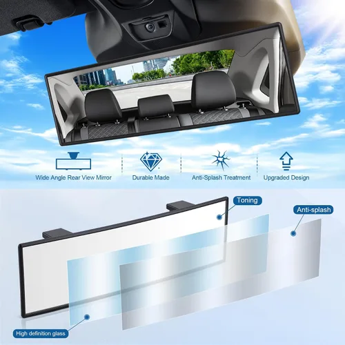 Vista 3 de SINGARO Espejos retrovisores interiores, accesorios universales de 10 pulgadas, gran angular para reducir el punto ciego de manera eficaz