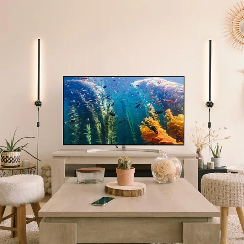 Vista 6 de Juego de 2 apliques de pared, 22 pulgadas, LED regulable, apliques de iluminación de pared negro mate, lámpara de pared moderna de 9 W, para sala