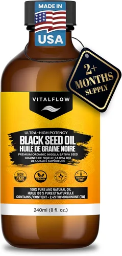 Vista 6 de VITALFLOW Aceite de semilla negra orgánica de 4.1 fl oz 100% puro y natural prensado en frío Contenido de timoquinona ultra alto Para