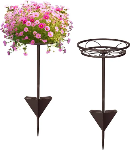 Vista 11 de Tellingyou Paquete de 2 soportes ajustables para macetas para exteriores, soportes de metal para plantas al aire libre, soporte versátil