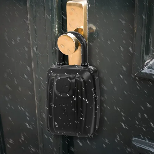 Vista 3 de Cididu Caja de bloqueo de llave para exterior, caja de seguridad impermeable con combinación de botón de 12 dígitos y grillete extraíble, llaves