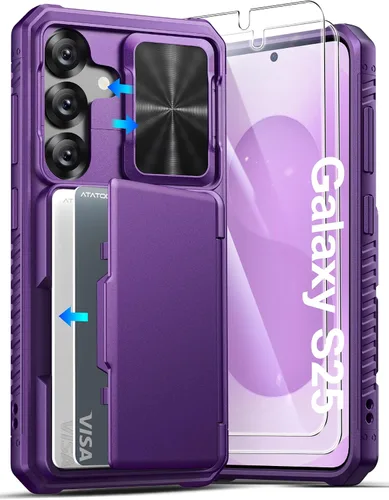 Vista 17 de ATATOO Funda tipo cartera para Samsung Galaxy S25, tarjetero integrado (3-5 tarjetas) [bloqueo RFID] y cubierta de cámara deslizante, protección