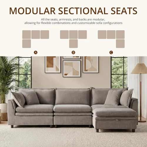 Vista 6 de Sofá modular modular de 113.4 pulgadas con otomana de almacenamiento Gris