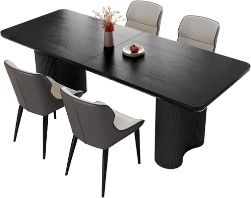 Vista 22 de Mesa de comedor rectangular de 62.99 pulgadas para 4-6 personas, mesa de cocina moderna con patas en forma de onda, mesas de comedor para cocina