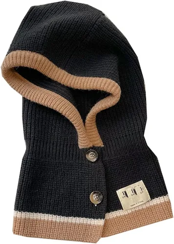 Vista 6 de Sombreros de invierno para mujer, bufanda cálida con capucha, cubierta de cabeza de punto, gorro con botones, calentador de cuello