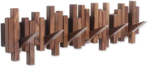 Vista 8 de Perchero de madera para pared con palos montados en la pared, estante múltiple, sólido, hecho a mano, madera de haya natural, con 6 ganchos Hayedo