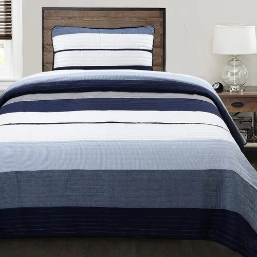 Vista 13 de Cozy Line Home Fashions Juego de ropa de cama reversible de 100% algodón con rayas rojas y azul marino (Harlan, individual, 2 piezas)
