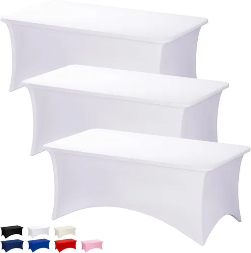 Vista 29 de Fixwal Paquete de 6 Manteles de Mesa Rectangulares, Cubierta de Mesa de 6 Pies, Mantel Blanco Rectangular Ajustado Elástico Rectangular, Cubierta