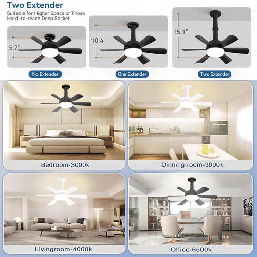 Vista 7 de Luces de techo LED con ventilador de enchufe, 18 pulgadas, control por aplicación, bombilla E26 con luces LED de ventilador de techo remotas