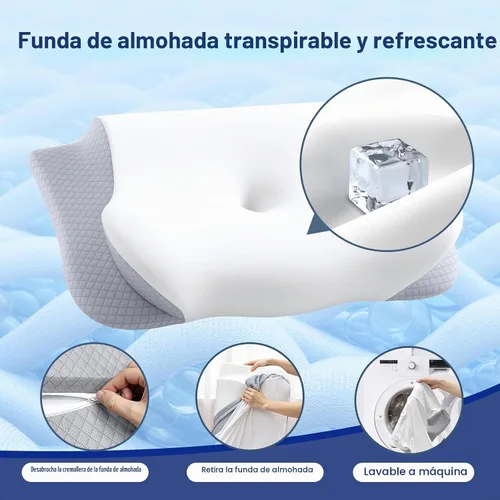Vista 7 de Almohada cervical de espuma viscoelástica para el cuello - Almohada cervical ergonómica contorneada para durmientes laterales, de espalda y sobre