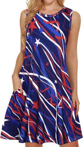 Vista 39 de elescat Vestidos de verano para mujer 2025, vestido casual de playa sin mangas con estampado floral, tipo camiseta, suelto y con bolsillos