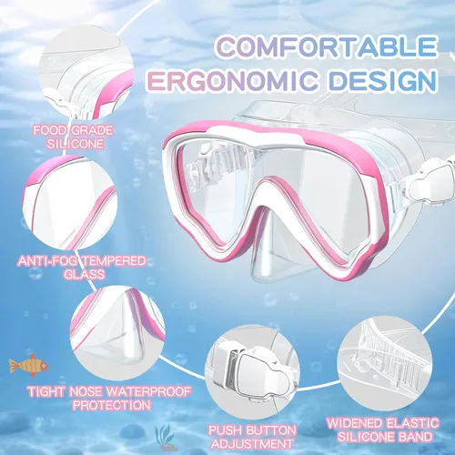 Vista 2 de Gafas de natación para niños con cubierta para la nariz, máscara de buceo de esnórquel, antivaho, anti-UV, equipo de esnórquel, gafas de natación