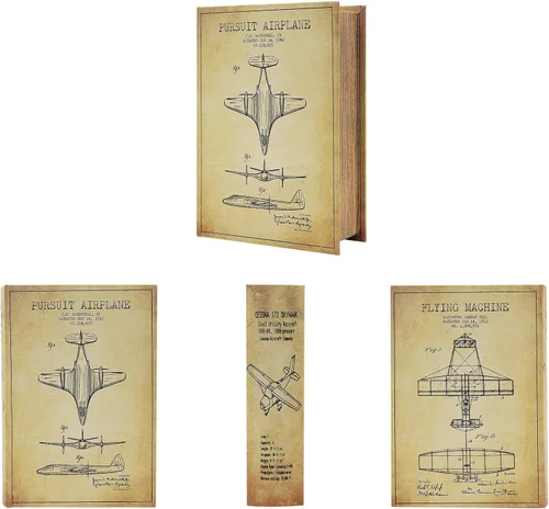 Vista 2 de PACOLO Cajas de libros decorativas, cubierta de madera sintética para almacenamiento oculto de joyas, dinero y efectivo (Avión)