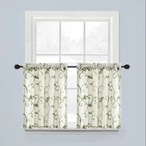 Vista 17 de VOGOL Cortinas de Nivel para Cocina para Ventana, Flores Azules y Enredaderas Bordadas Cortina de 24 Pulgadas de Largo, Cortinas Cortas Tratamiento