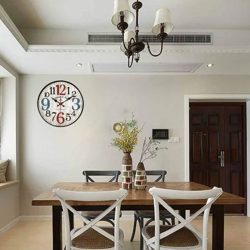 Vista 7 de YeYo Reloj de pared simple de estilo europeo de madera MDF impermeable, decoración artística silenciosa para decoración del hogar, sala de estar