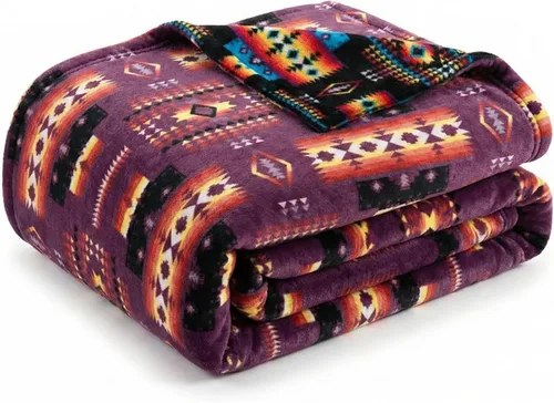 Vista 19 de Sacred Thread - Manta de forro polar azteca, reversible, manta nativa americana, cobija occidental, nativa americana occidental (franel azul), manta