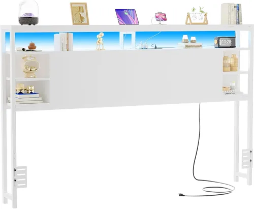 Vista 14 de Unikito Cabecera individual con almacenamiento, cabeceros con toma de corriente y luces LED inteligentes, cabecera resistente para cama