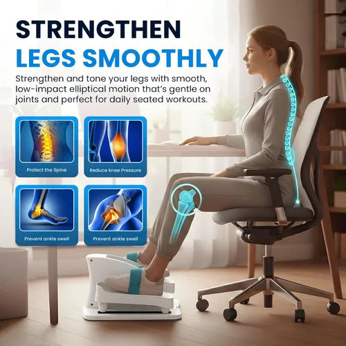 Vista 4 de Máquina Elíptica Bajo Escritorio – Ejercicio de Pedal Eléctrico Sentado para Adultos y Mayores, Silencioso Ejercicio de Piernas Elíptico con Control