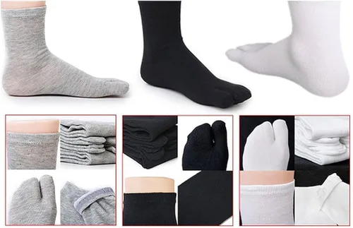 Vista 3 de rosenice 3 pares de calcetines elásticos de algodón Tabi Toe (blanco + gris + negro), Blanco gris negro