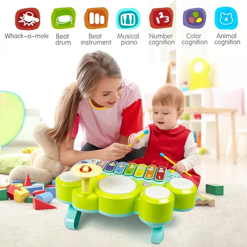 Vista 2 de Marstone Juguetes para niños y niñas de 1 año: Juguetes musicales para bebés de 1 a 3 años, juego de batería de piano para bebés de 6 a 12 meses, 12