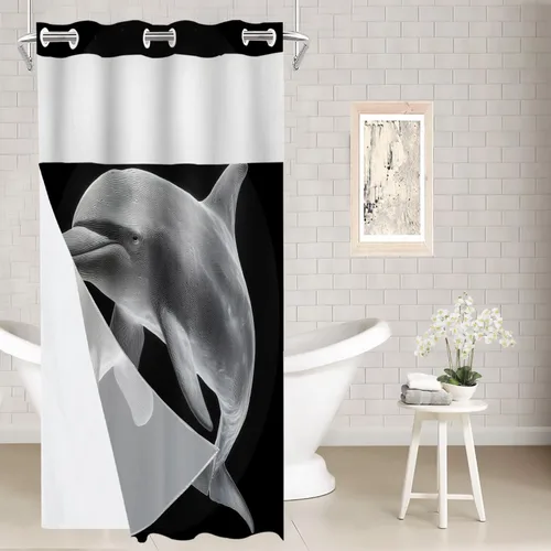 Vista 67 de Batmerry Maritime Nautical Hookless Shower Curtain with Snap in Liner Set, Anchors Ship Wheel Bath Curtain Magnetic Hem Quick-Drying Waterproof