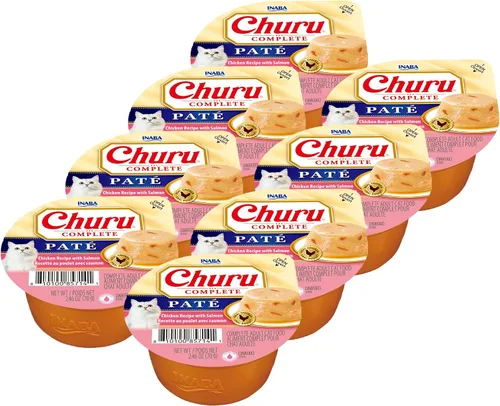 Vista 7 de INABA Churu - Paté completo para gatos, sin granos, alto contenido de proteínas y humedad, alimento húmedo para gatos con aceite de pescado, taza