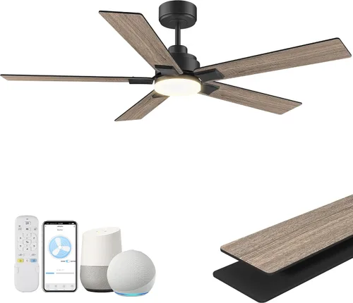 Vista 8 de Ventilador de techo inteligente de 42 pulgadas con control remoto de luces Montaje empotrado en negro y nogal