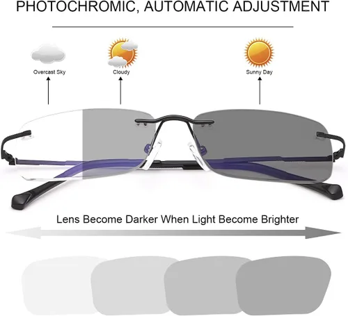 Vista 3 de K.LAVER Anteojos de lectura bifocales sin montura de transición, fotocromáticos, protección UV400, lentes de titanio para hombres