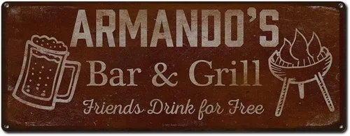 Vista 80 de Adam's Bar and Grill Friends Drink for Free, cartel de aluminio de 5.75 x 15.5 pulgadas, accesorios personalizados para bar y decoración de pared