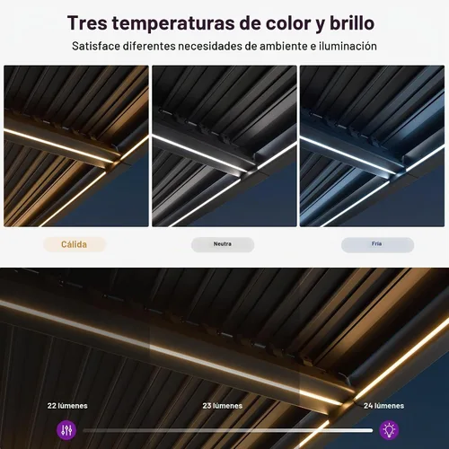 Vista 3 de PURPLE LEAF 92KS - Pérgola con listones de 8 x 10 pies con tira de luces LED, color gris