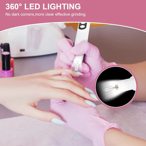 Vista 3 de Kit profesional de manicura y pedicura, taladro eléctrico de uñas con luz LED de 360° y pantalla LCD, lima de uñas eléctrica, herramientas