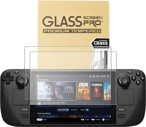 Vista 7 de Protector de pantalla para Steam Deck OLED de 7.4 pulgadas (2023) – Película de vidrio templado 9H, transparente HD antiarañazos, caja de piel